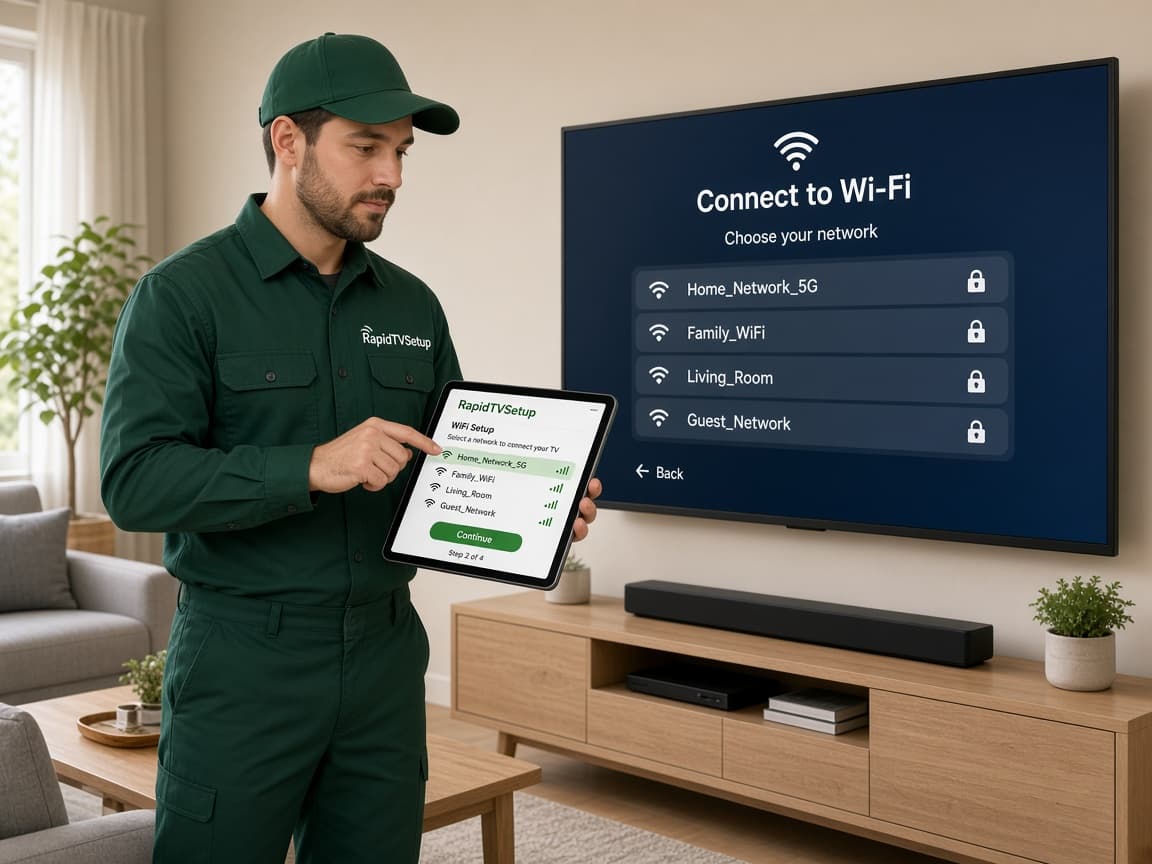 RapidTVSetup technician configuring smart TV